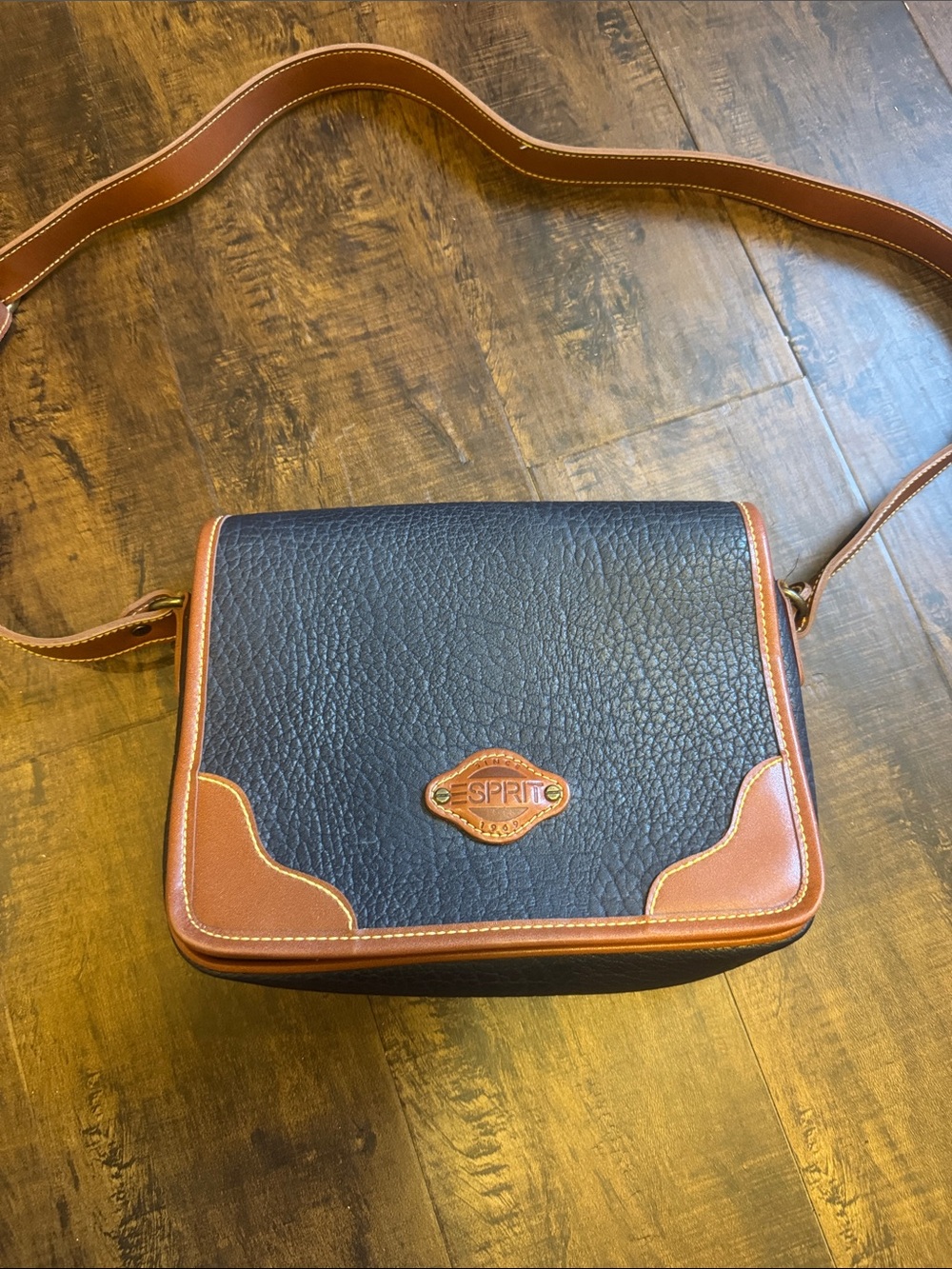 Esprit navy Shoulder Bag with Brown Trim